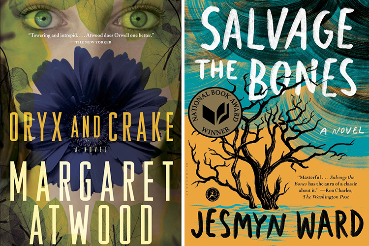 two book covers: oryx and crake, and salvage the bones