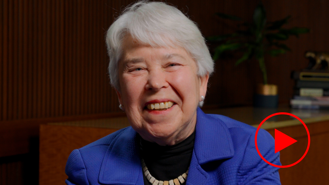 UC Berkeley Chancellor Carol Christ smiles at the camera in a still from her video interview