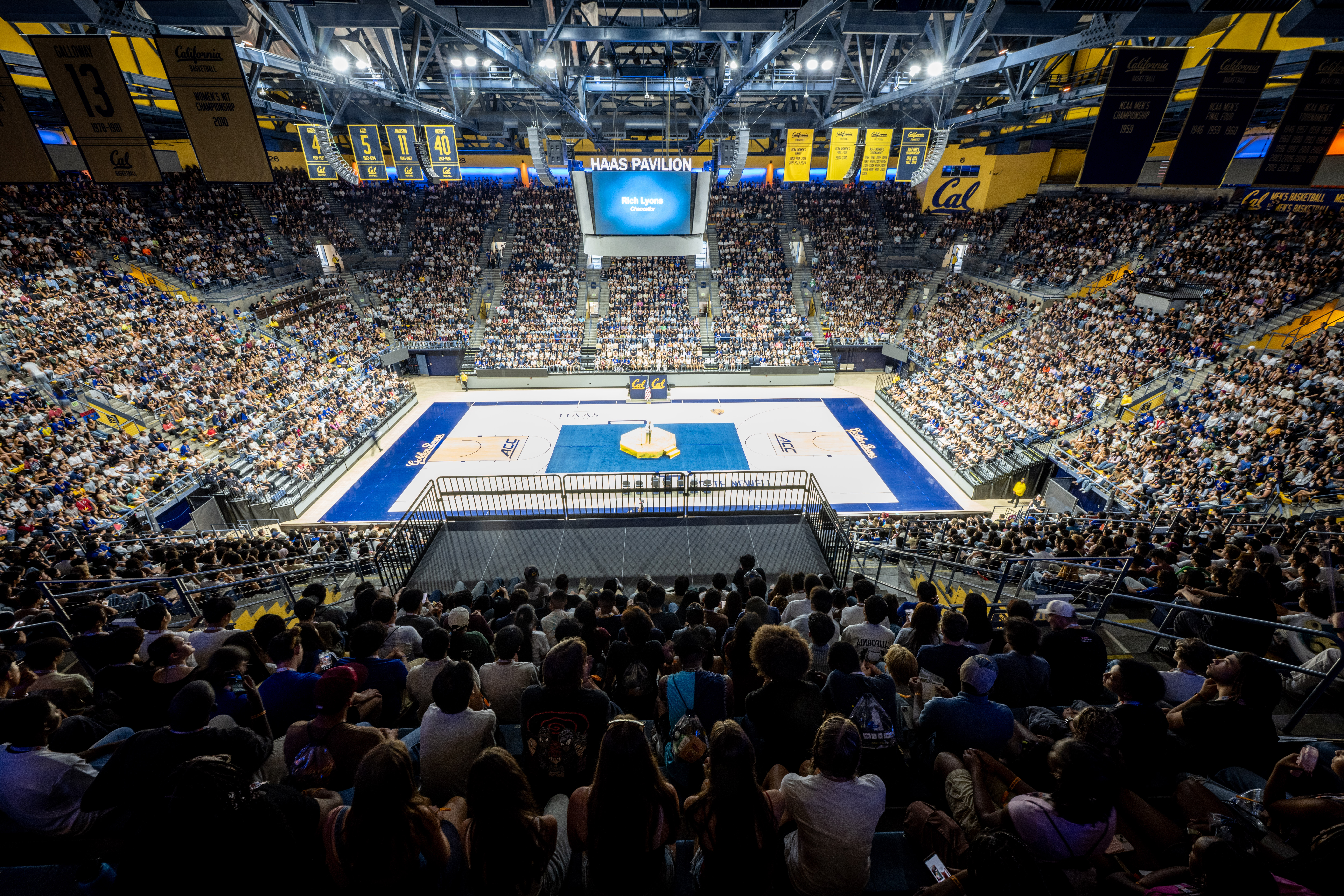 Thousands of students gathered at Haas Pavilion for Fall Convocation.