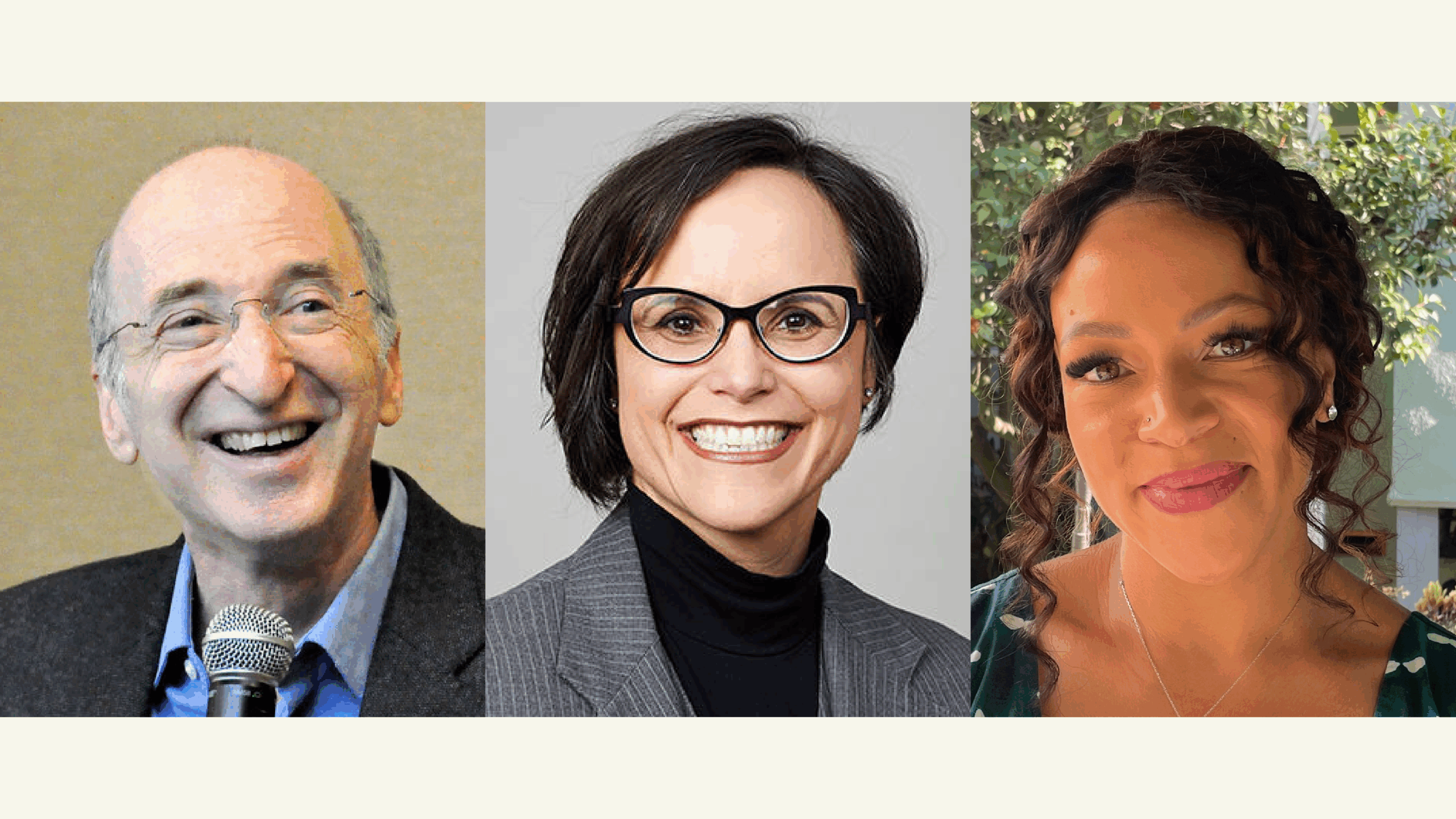 three profile photos from left to right featuring Saul Perlmutter, Lisa Garcia Bedolla and Nicole Holliday — all faculty at UC Berkeley